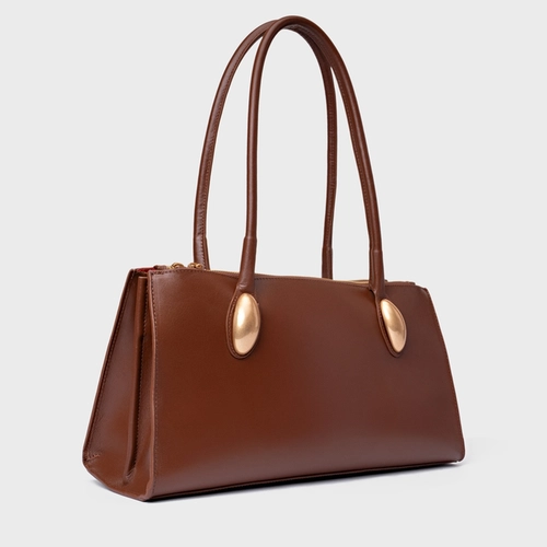 Bolsa Tote Gold Drop Grande Couro Marrom Walnut