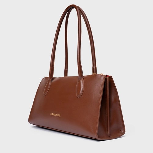 Bolsa Tote Gold Drop Grande Couro Marrom Walnut