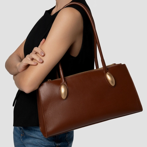 Bolsa Tote Gold Drop Grande Couro Marrom Walnut