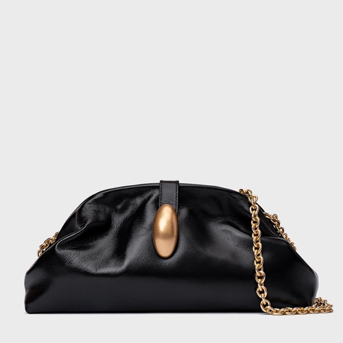 Bolsa Clutch Gold Drop Média Couro Preto