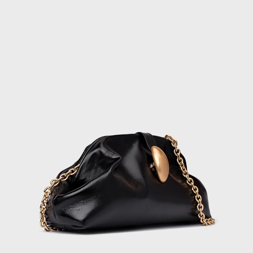 Bolsa Clutch Gold Drop Média Couro Preto