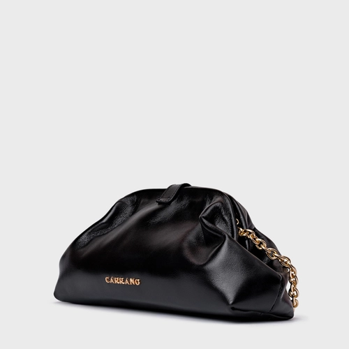 Bolsa Clutch Gold Drop Média Couro Preto