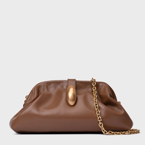 Bolsa Clutch Gold Drop Média Couro Marrom Gingerbread