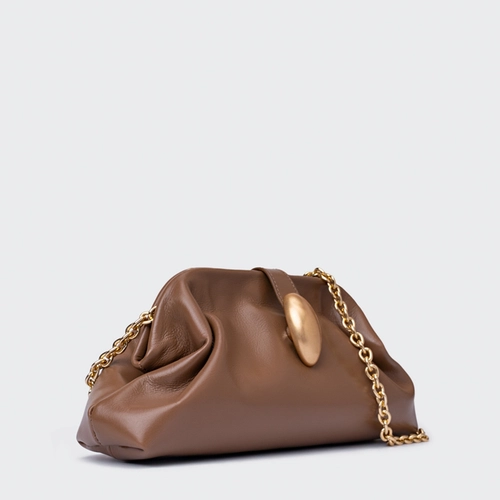 Bolsa Clutch Gold Drop Média Couro Marrom Gingerbread