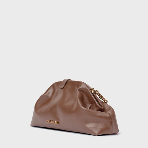 Bolsa Clutch Gold Drop Média Couro Marrom Gingerbread