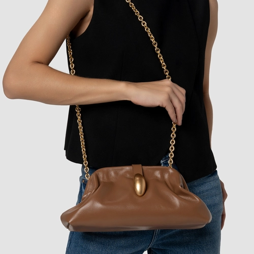 Bolsa Clutch Gold Drop Média Couro Marrom Gingerbread