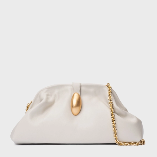 Bolsa Clutch Gold Drop Média Couro Off White Osso