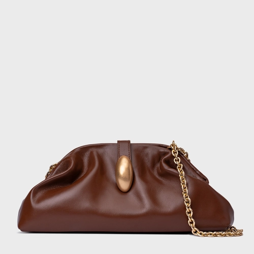 Bolsa Clutch Gold Drop Média Couro Marrom Walnut