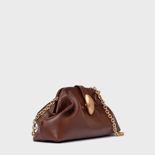 Bolsa Clutch Gold Drop Média Couro Marrom Walnut