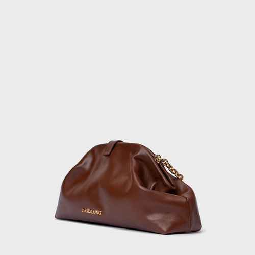 Bolsa Clutch Gold Drop Média Couro Marrom Walnut