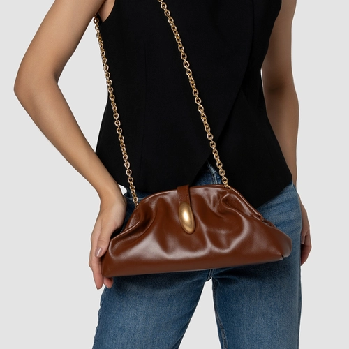 Bolsa Clutch Gold Drop Média Couro Marrom Walnut