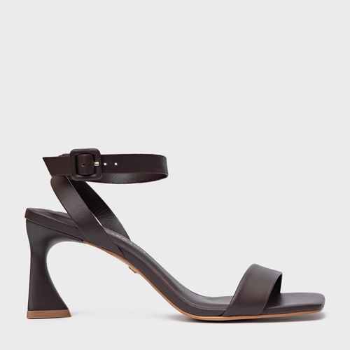 Sandália Basic Salto Allure Médio Couro Marrom Ganache