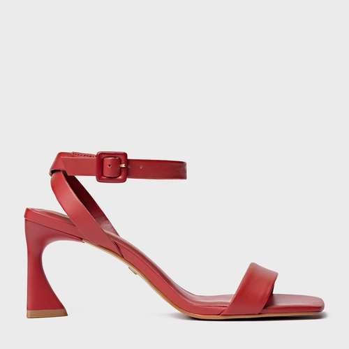 Sandália Basic Salto Allure Médio Couro Vermelho Spice