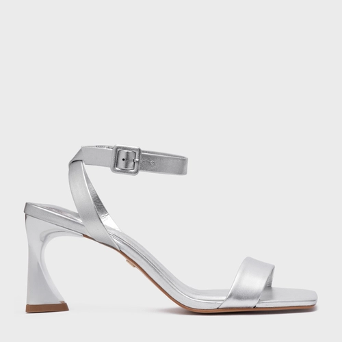 Sandália Basic Salto Allure Médio Couro Metalizado Prata