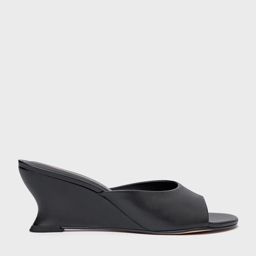 Open Mule Anabela Slim Couro Preto
