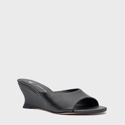Open Mule Anabela Slim Couro Preto