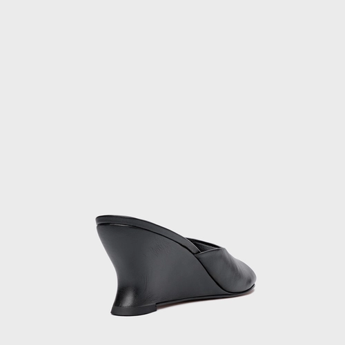Open Mule Anabela Slim Couro Preto