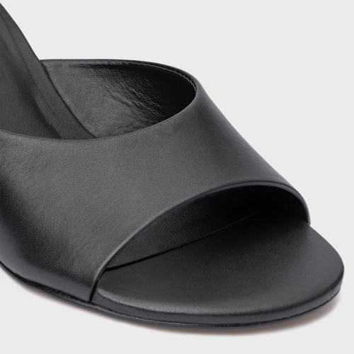 Open Mule Anabela Slim Couro Preto