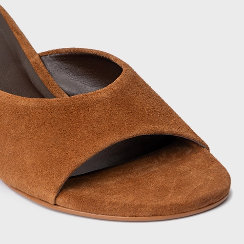 Open Mule Anabela Slim Couro Suede Marrom Saddle