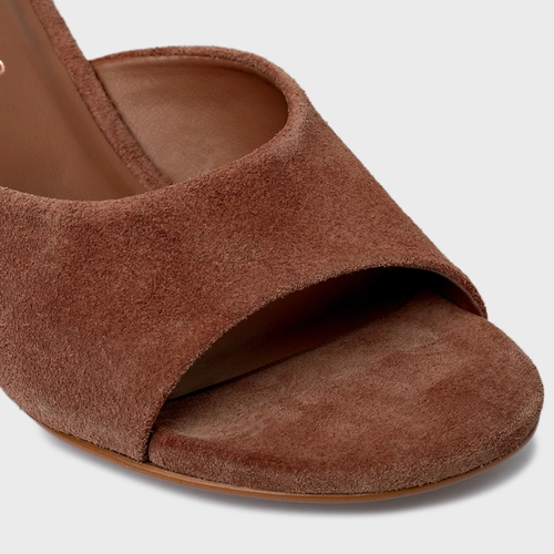Open Mule Anabela Slim Couro Suede Marrom Saddle