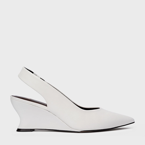 Scarpin Slingback Anabela Slim Couro Branco Blanc