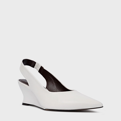 Scarpin Slingback Anabela Slim Couro Branco Blanc