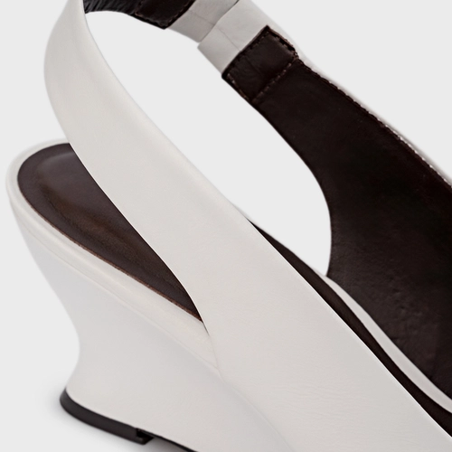 Scarpin Slingback Anabela Slim Couro Branco Blanc