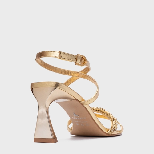 Sandália Chain Salto Allure Médio Couro Metalizado Dourado