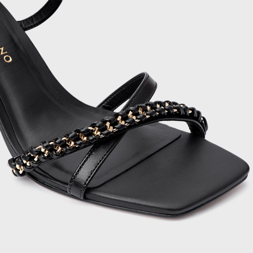 Sandália Chain Salto Allure Médio Couro Preto