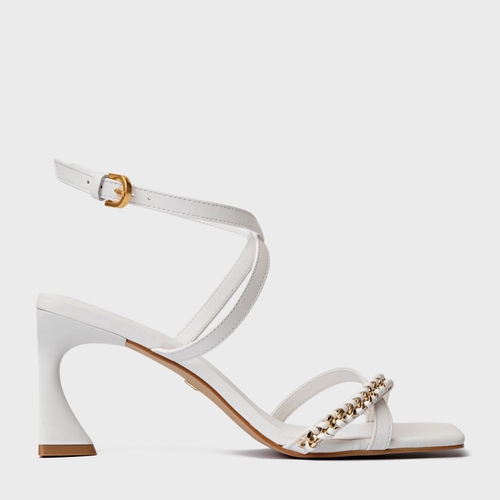 Sandália Chain Salto Allure Médio Couro Branco Blanc