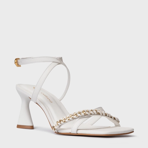 Sandália Chain Salto Allure Médio Couro Branco Blanc