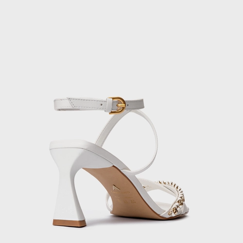 Sandália Chain Salto Allure Médio Couro Branco Blanc