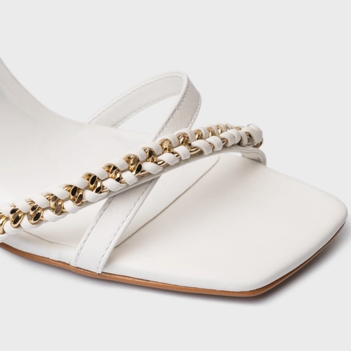 Sandália Chain Salto Allure Médio Couro Branco Blanc