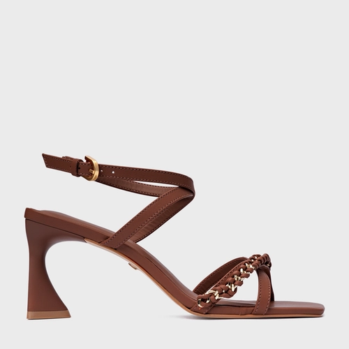 Sandália Chain Salto Allure Médio Couro Marrom Walnut