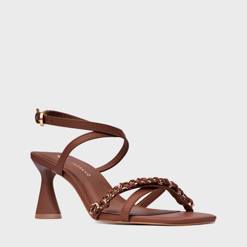 Sandália Chain Salto Allure Médio Couro Marrom Walnut