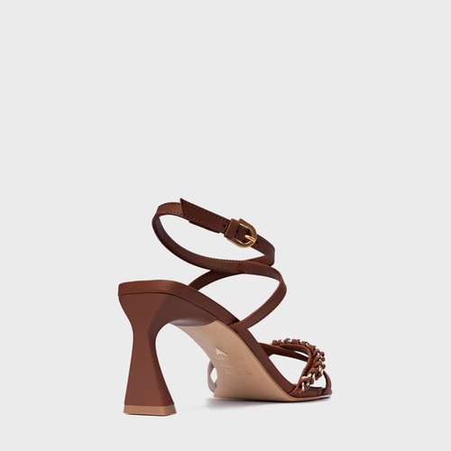 Sandália Chain Salto Allure Médio Couro Marrom Walnut