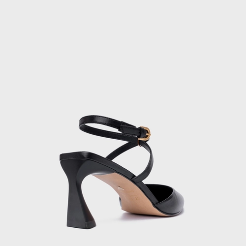 Scarpin Slingback Tiras Salto Allure Médio Couro Preto