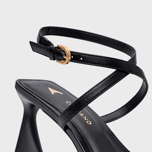 Scarpin Slingback Tiras Salto Allure Médio Couro Preto