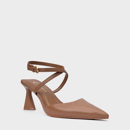 Scarpin Slingback Tiras Salto Allure Médio Couro Marrom Gingerbread