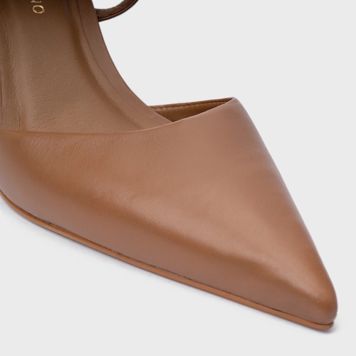 Scarpin Slingback Tiras Salto Allure Médio Couro Marrom Gingerbread
