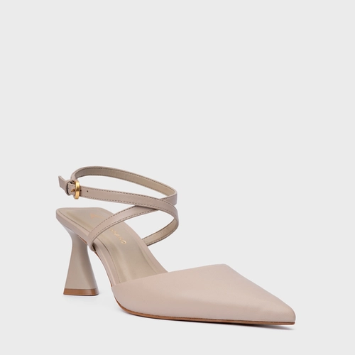 Scarpin Slingback Tiras Salto Allure Médio Couro Bege Oatmeal