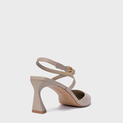Scarpin Slingback Tiras Salto Allure Médio Couro Bege Oatmeal