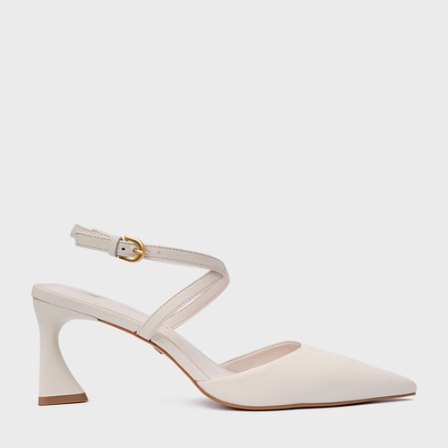 Scarpin Slingback Tiras Salto Allure Médio Couro Off White Vanilla