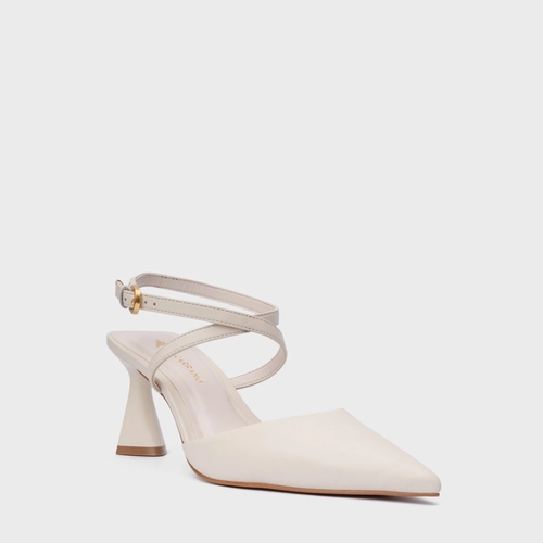 Scarpin Slingback Tiras Salto Allure Médio Couro Off White Vanilla