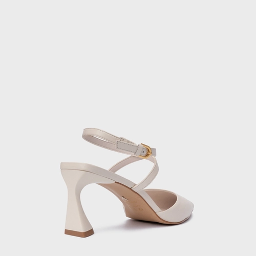 Scarpin Slingback Tiras Salto Allure Médio Couro Off White Vanilla