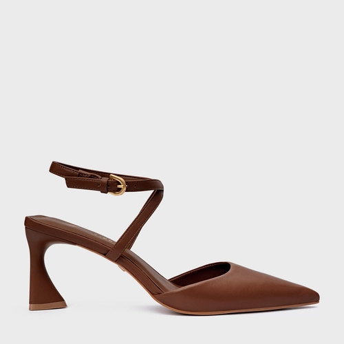Scarpin Slingback Tiras Salto Allure Médio Couro Marrom Walnut