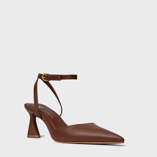 Scarpin Slingback Tiras Salto Allure Médio Couro Marrom Walnut