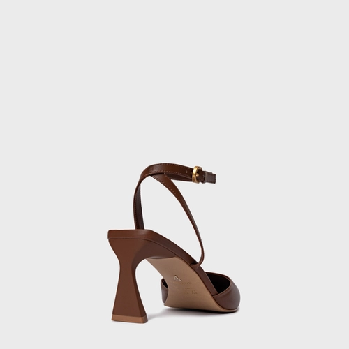 Scarpin Slingback Tiras Salto Allure Médio Couro Marrom Walnut
