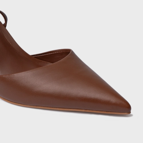 Scarpin Slingback Tiras Salto Allure Médio Couro Marrom Walnut