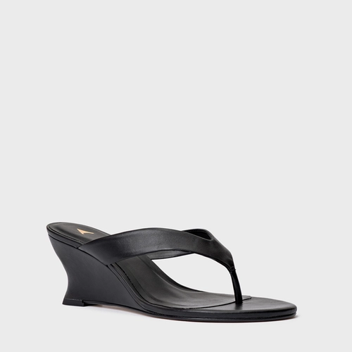 Open Mule Thong Anabela Slim Couro Preto